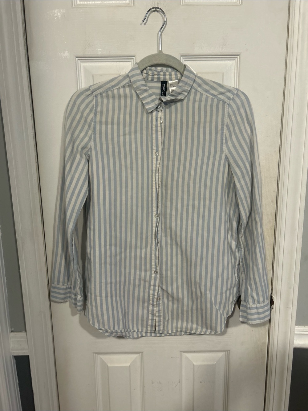 H&M Women’s Vertical Stripe Button-Up Shirt - Light Blue & White